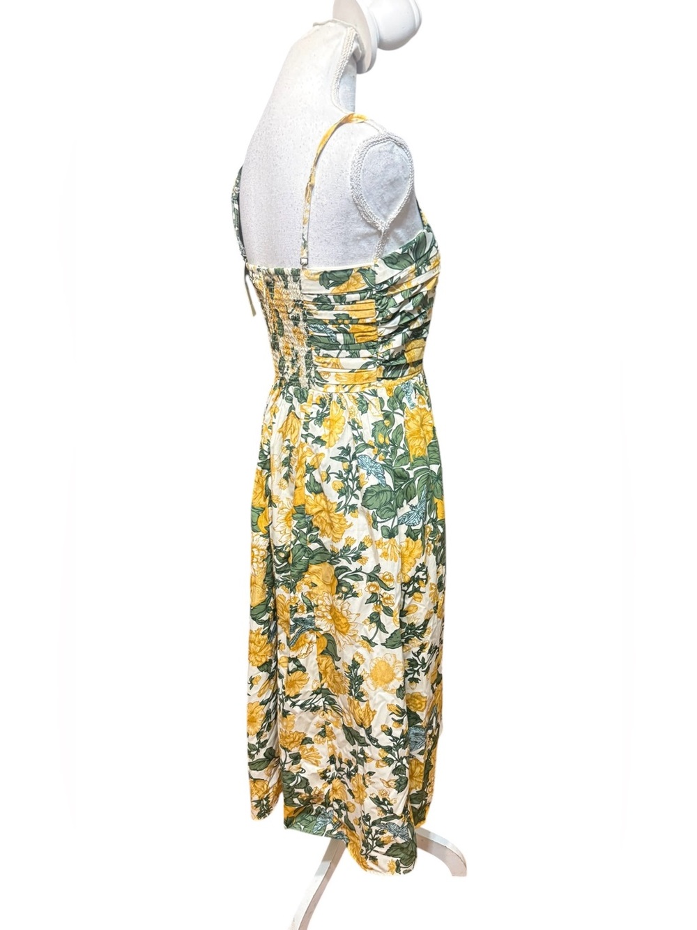 Abercrombie Emerson poplin size M yellow green Floral Midi Dress cotton new - Picture 2 of 4
